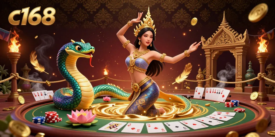 Engage with c168's vibrant casino scene showcasing poker action and golden coins in an ornate setting.