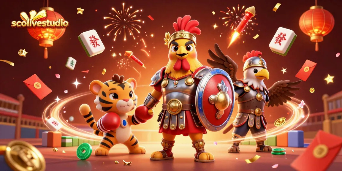 Socolivestudio presents a vibrant 3D illustration of a rooster gladiator dynamic in an energetic gambling arena.
