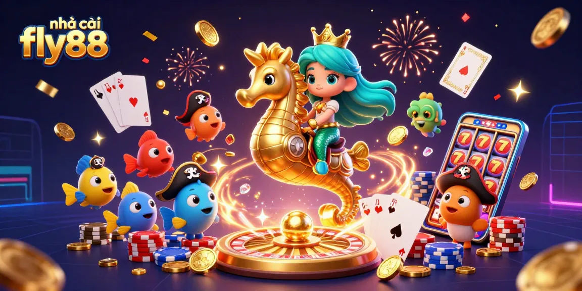 Engage in thrilling action at nhà cái fly88 with vibrant 3D casino characters and festive casino elements.