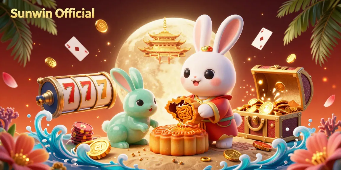 Immerse in the vibrant world of gambling with Sunwin Official's captivating moon-themed illustration showcasing poker chips and slot elements.