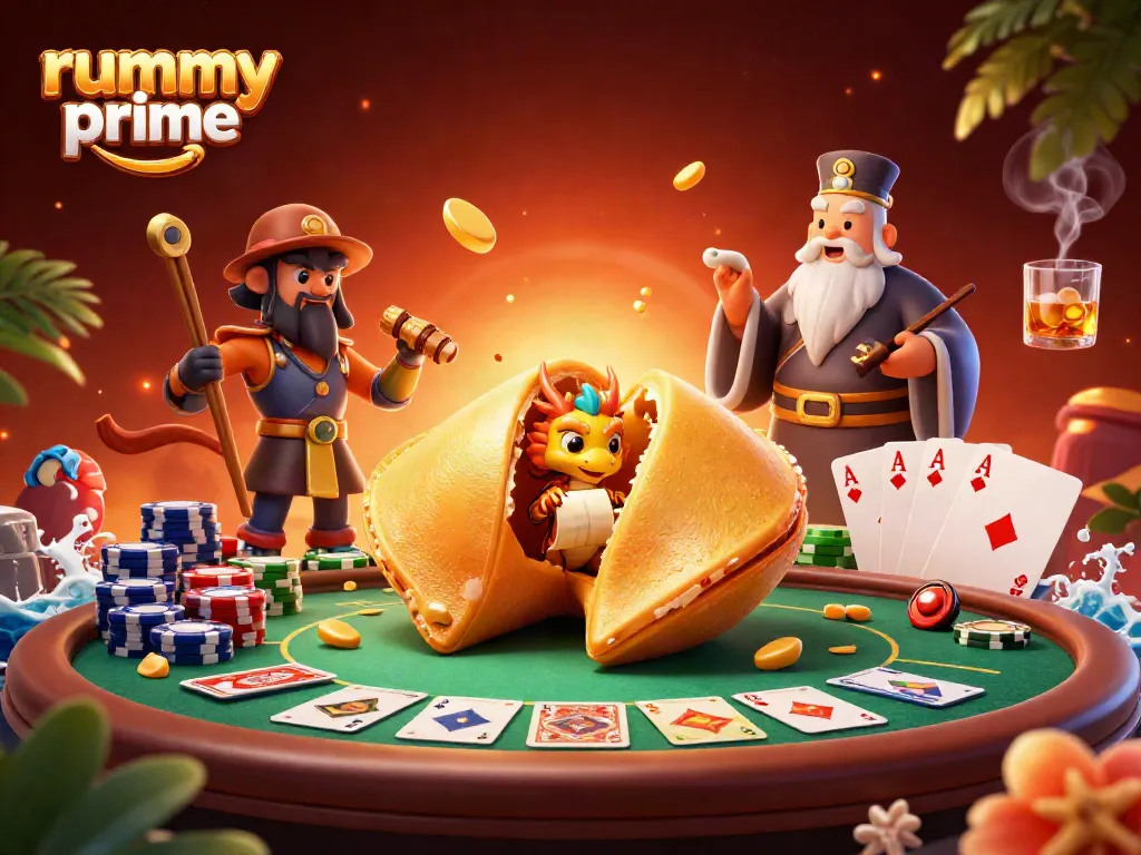 Engage with rummy prime in an exhilarating card gaming scene featuring vibrant characters and elements.