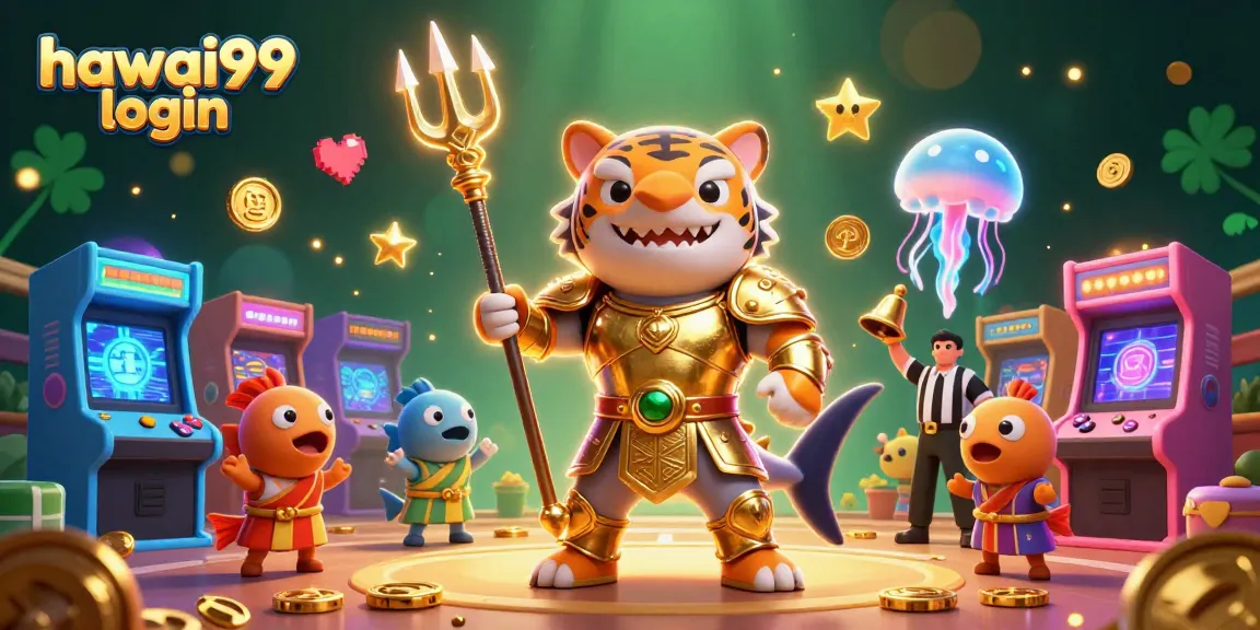 Experience the thrill of the hawai99 login scene featuring an armored shark and animated game elements.