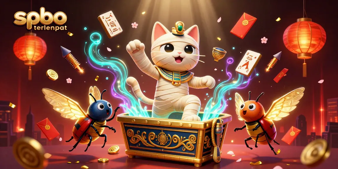 Engaging spbo terlengkap illustration with Egyptian mummy cat and casino elements for players.