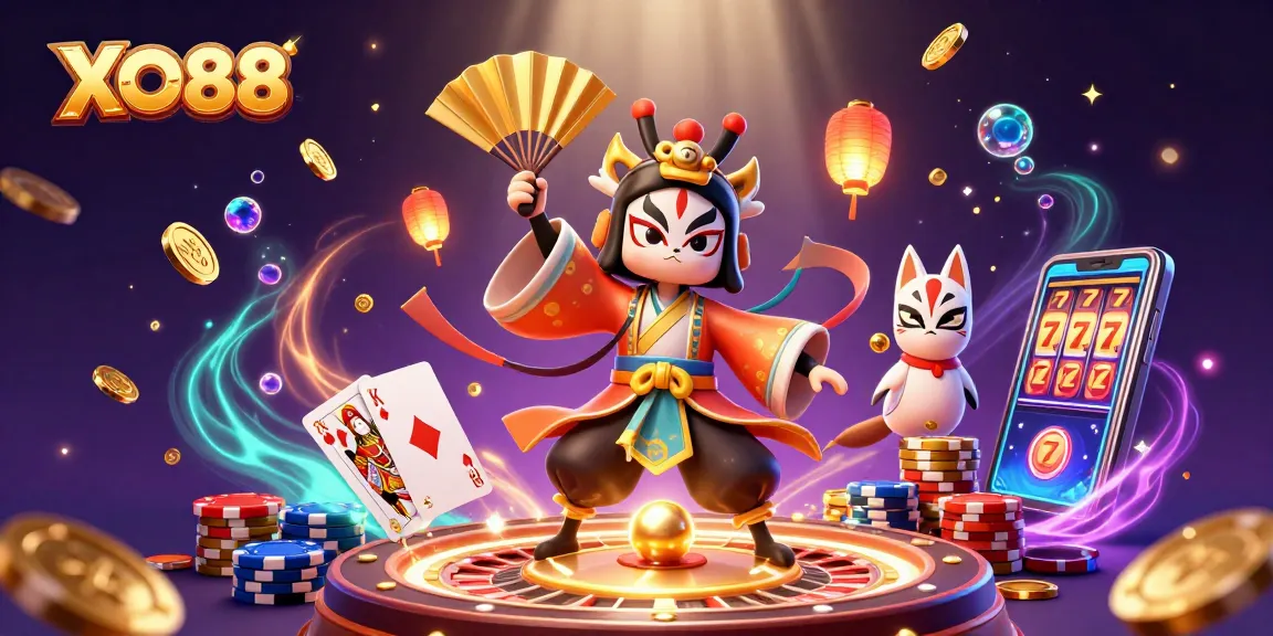 Experience the excitement of XO88 with kabuki warriors and captivating casino elements.