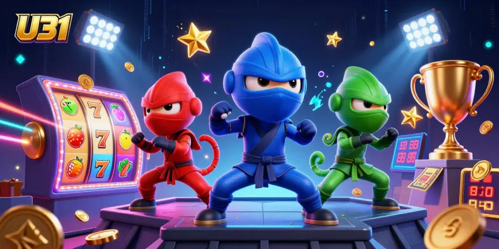 Experience thrilling action with U31 as ninja chameleons engage in slot machine battles.