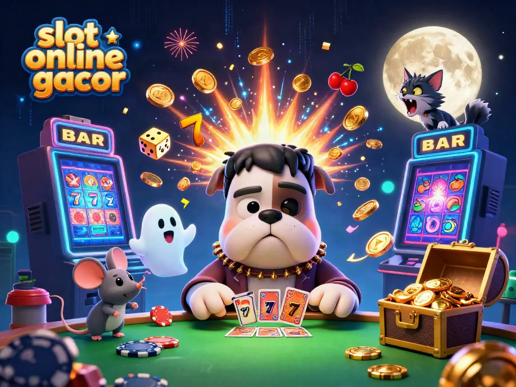 Menangkan slot online gacor dengan ilustrasi 3D pesulap dan monster di meja judi yang menyeramkan.