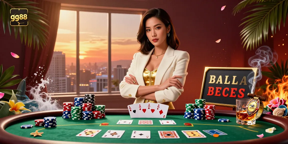 Win big at GG88, a luxury digital casino featuring a powerful businesswoman in a vibrant gambling scene filled with poker elements.