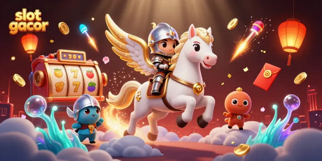 Engage in thrilling slot gacor action with lucky 7s, floating treasures, and dynamic characters.