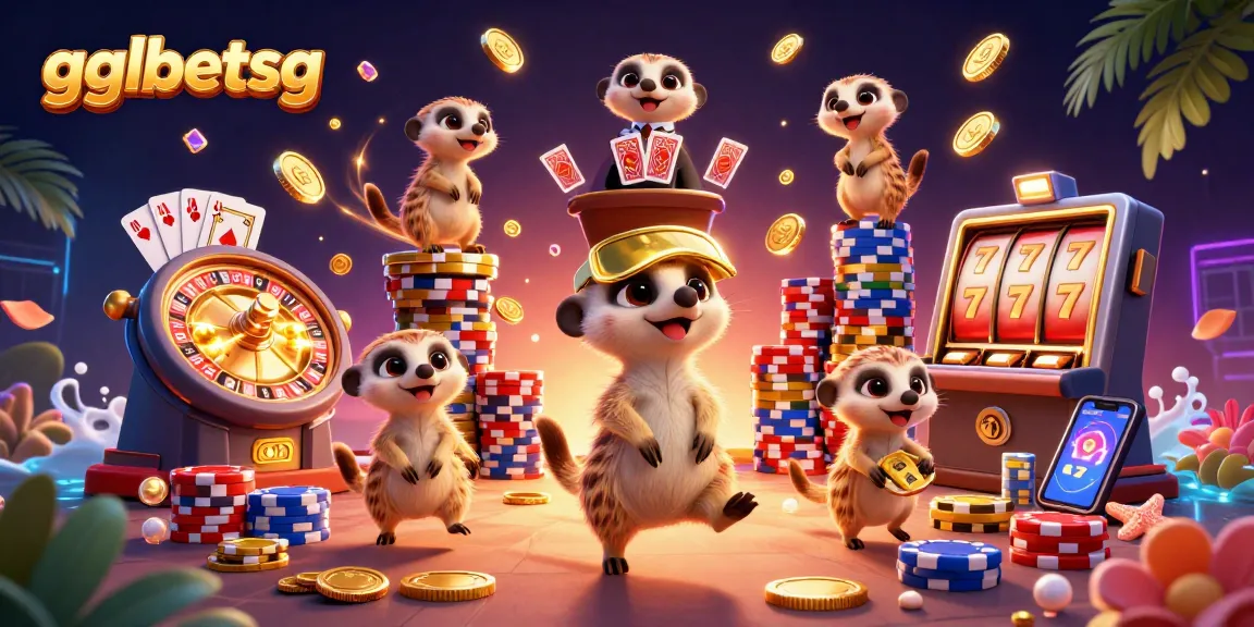 Bet on esports with gglbetsg in a vibrant 3D meerkat casino operation illustration.
