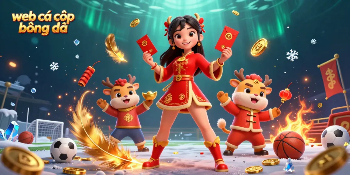 Experience web cá cược bóng đá with a dynamic illustration featuring an Asian woman and festive symbols, surrounded by exciting betting elements.