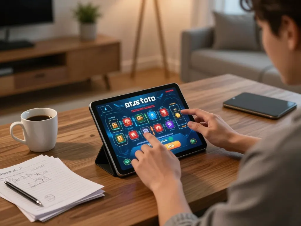 pemain situs toto terlibat dengan permainan kasino mobile sambil menikmati suasana rumah yang nyaman