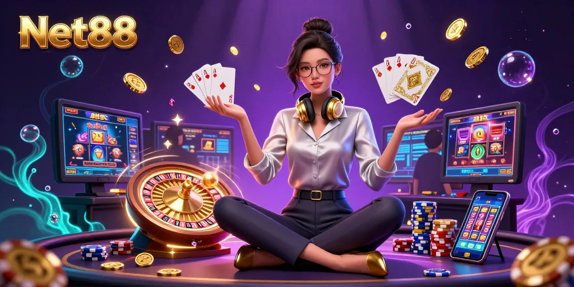 Experience thrilling gameplay at Net88 with a vibrant scene of casino games and immersive elements.