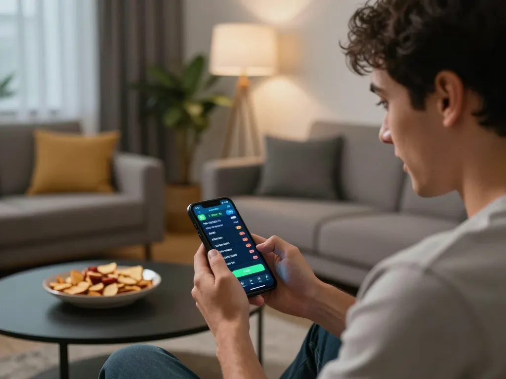 F8BET user placing a bet on mobile app, showcasing dynamic sports betting in a cozy home setting