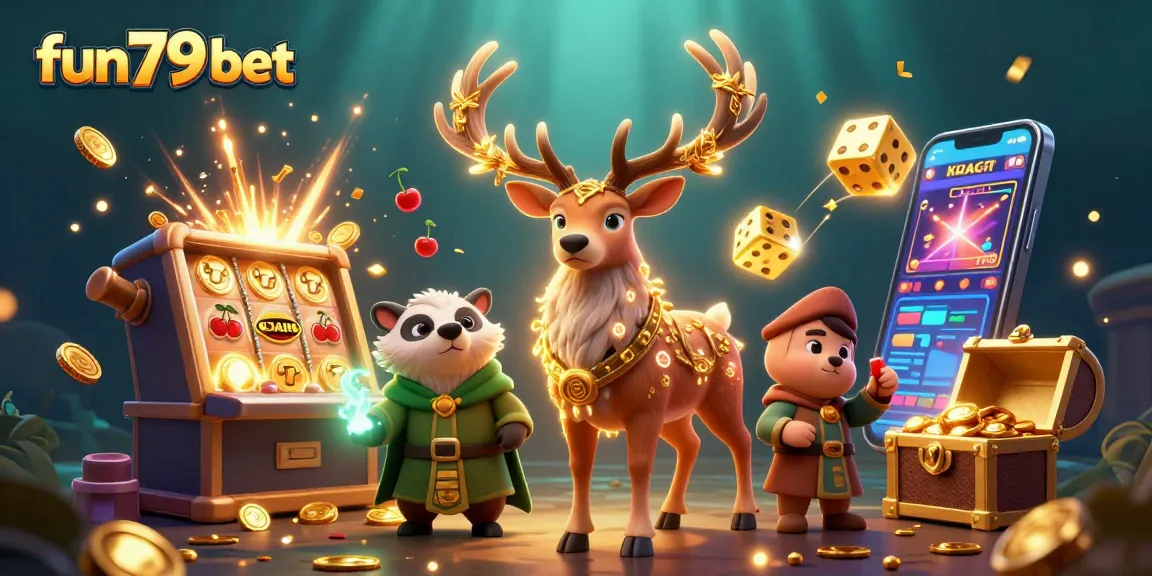 Experience fun79 bet with a vibrant 3D gaming scene featuring a jackpot explosion and mythical characters.
