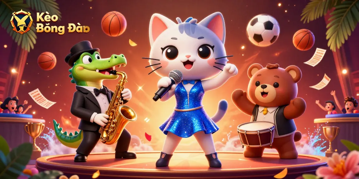 Kèo Bóng Đá showcases thrilling sports betting with vibrant characters and dynamic casino elements.