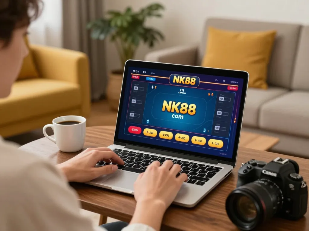 Engaged player enjoying NK88 com online poker game from the comfort of home, showcasing a responsible gaming atmosphere.