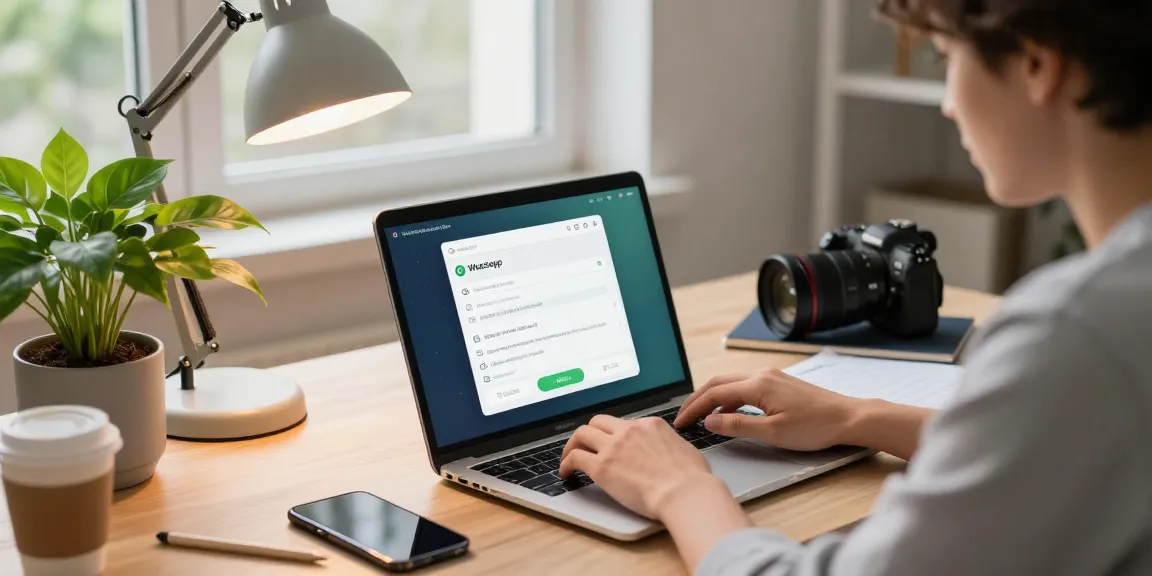 Explore gb whatsapp features on a laptop in a stylish home office setup with vibrant decor and tech gadgets.