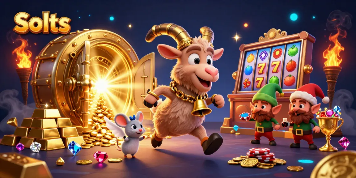 Engaging Slots 3D scene showcasing Krampus, an angel mouse, and elf gremlins amid vibrant casino elements.