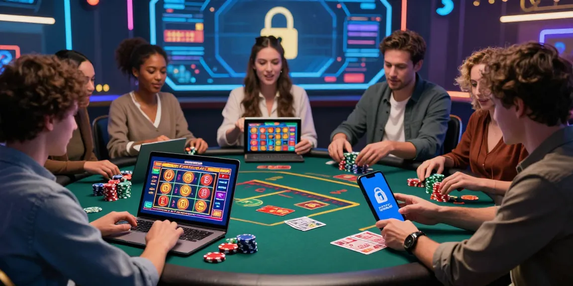 Vibrant online gambling scene showcasing players at various devices celebrating casino games with secure payment options at dea.org.uk.