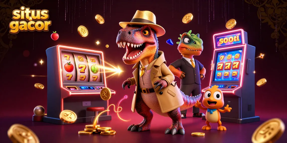 Slot gacor terbaru dengan animasi 3D dari velociraptor mencuri chip di mesin slot.