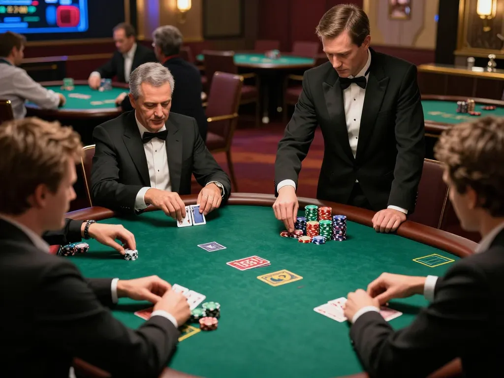 Players engaging in strategic poker gameplay at AF88 game casino table, vibrant atmosphere