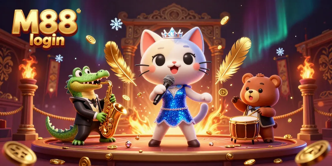 Engage with thrilling M88 login action featuring vibrant 3D cartoon characters in a dynamic casino scene.
