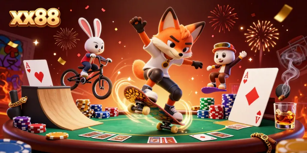 Experience thrilling gaming moments with xx88, featuring vibrant action and casino elements in a dynamic scene.
