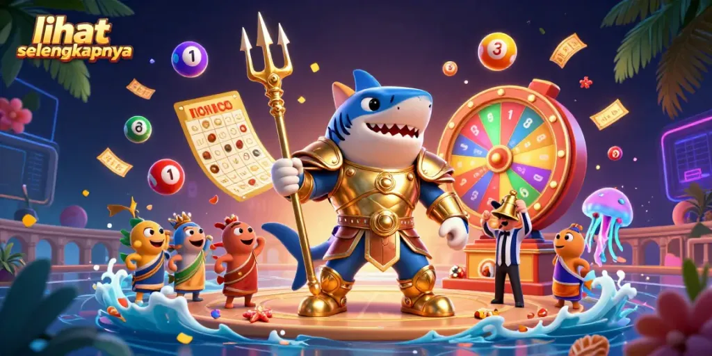 Melihat selengkapnya tentang permainan slot dalam ilustrasi kasino 3D dengan elemen jackpot dan bonus menarik.