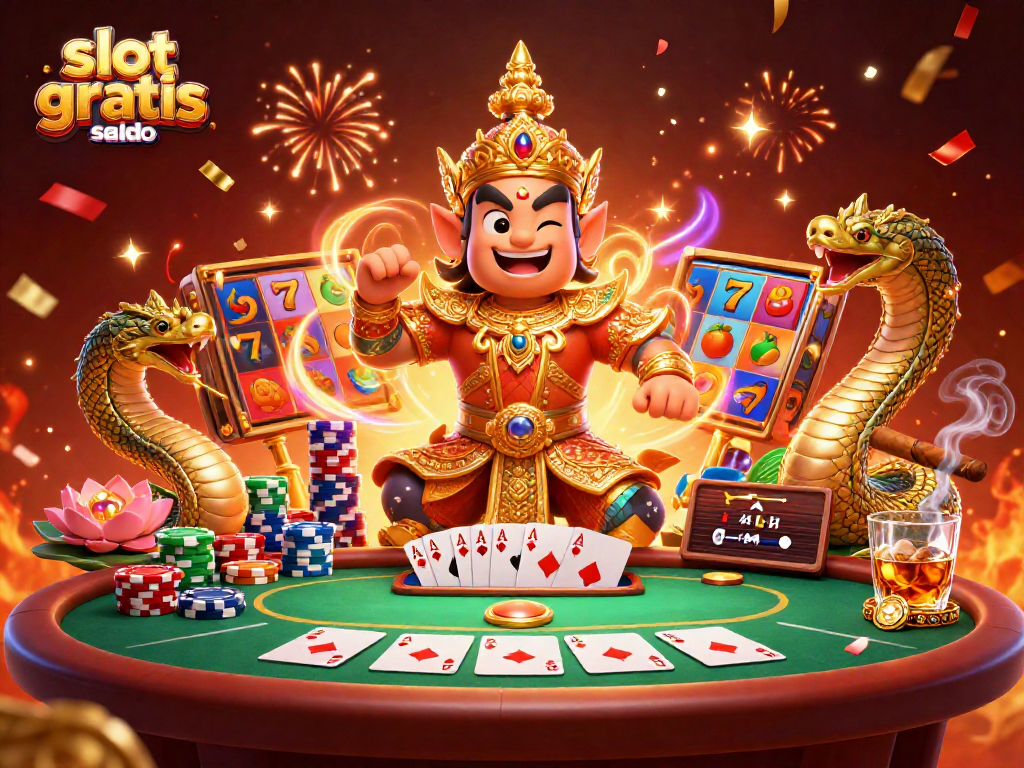 Win big with slot gratis saldo in this vibrant 3D casino illustration filled with excitement!