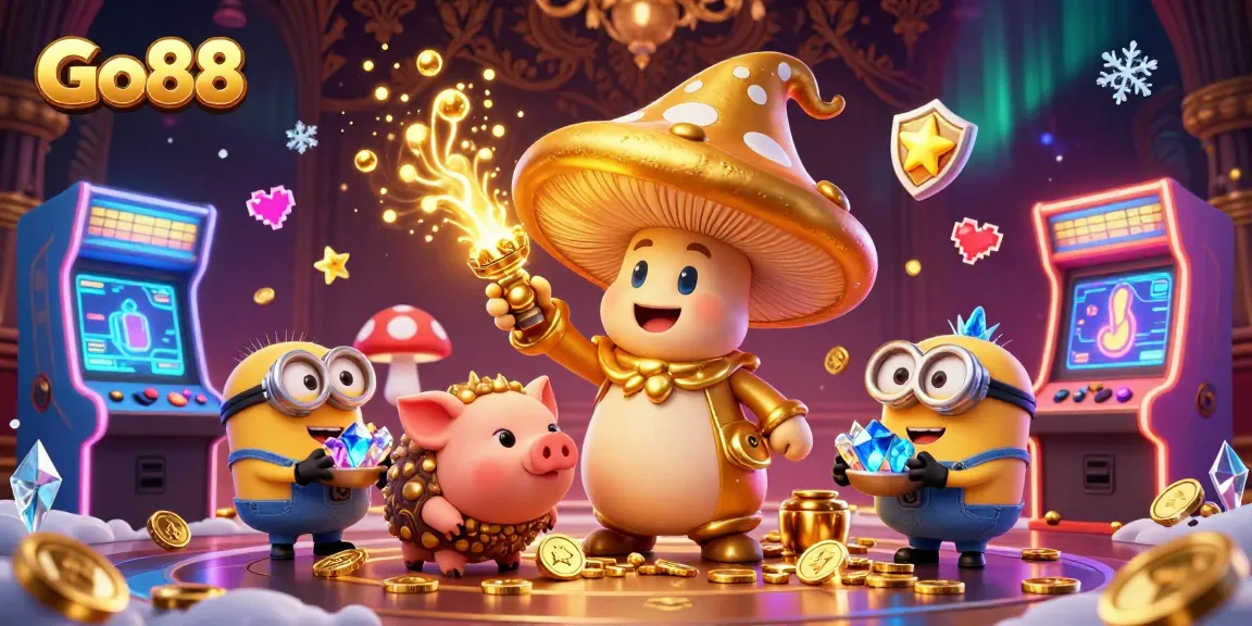 Experience the thrill of Go88 with a wizard and treasure sniffer enhancing the gaming adventure.