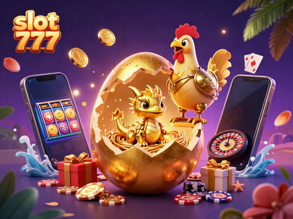 Menangkan slot 777 dengan ilustrasi 3D dramatis yang memukau, menampilkan naga emas dan elemen kasino.