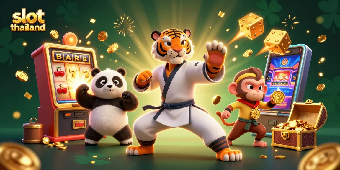 Menangkan permainan slot thailand dengan jackpot emas mengelilingi kung fu master dan panda.
