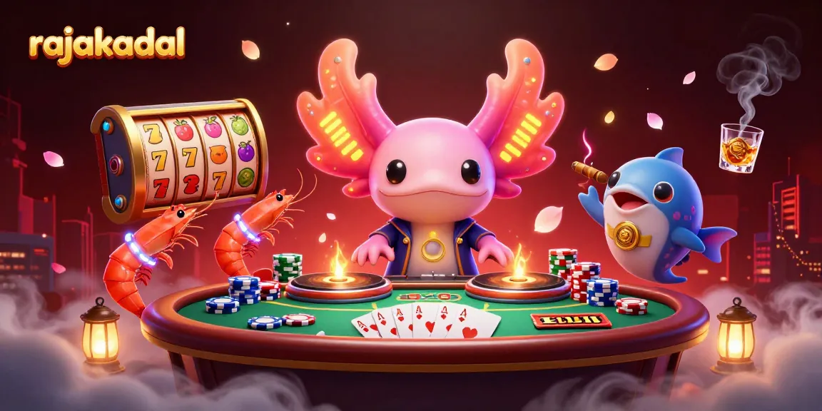 Rasakan keseruan bermain slot dan poker di rajakadal dengan ilustrasi kartun neon yang menghibur.