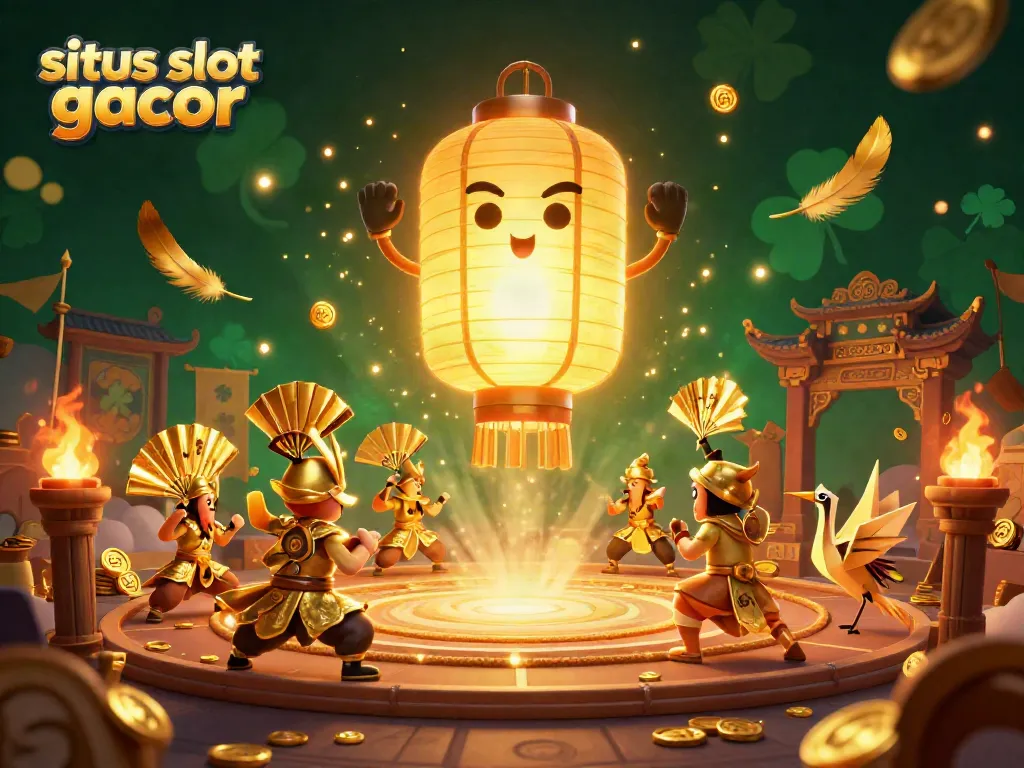 Melihat situs slot gacor yang dipenuhi simbol keberuntungan dalam ilustrasi 3D yang kaya warna