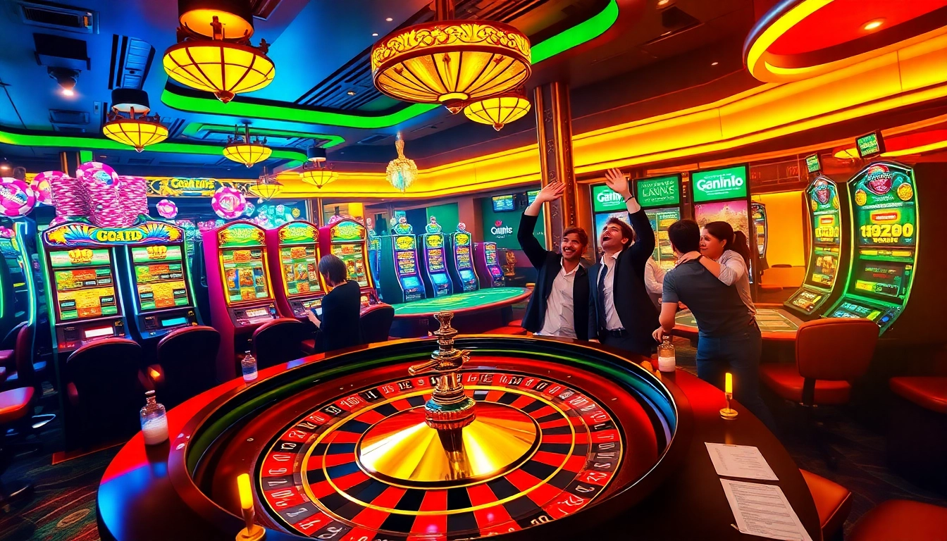 Experience the excitement of gojekpot as players celebrate their wins at a luxurious casino table.