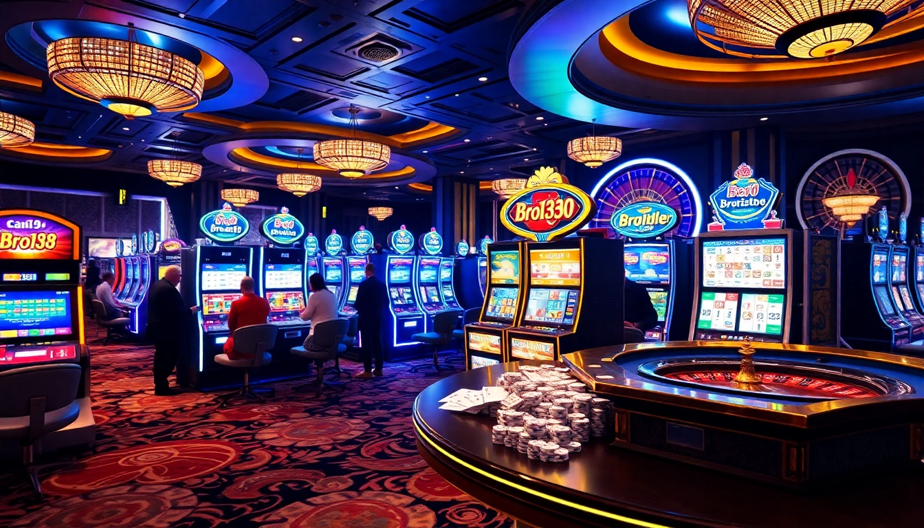 Experience thrilling gameplay at bro138 slot machines in a modern, upscale casino setting.