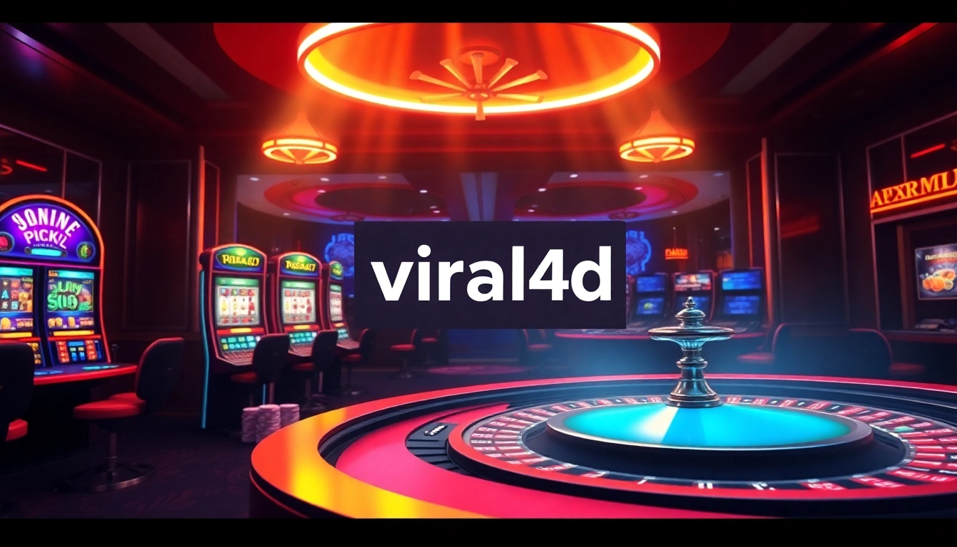 Experience the thrill of viral4d with vibrant slot machines and colorful poker chips in a luxurious setting.