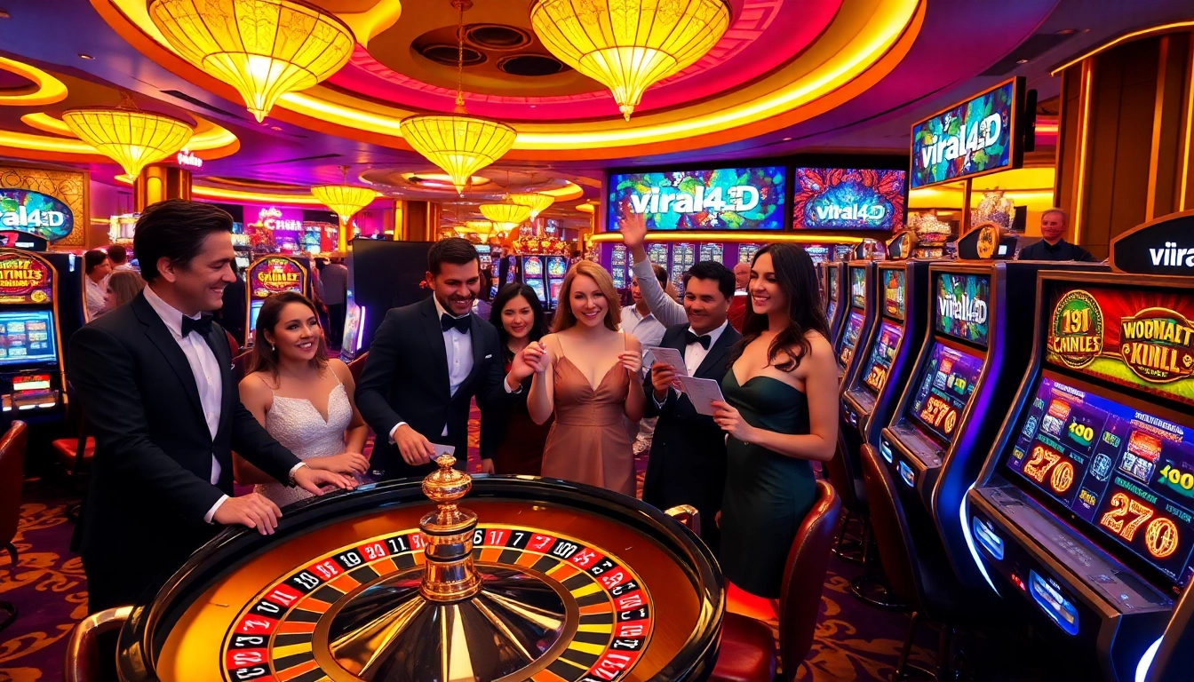 Experience the excitement of viral4d as players celebrate big wins at a luxurious casino.