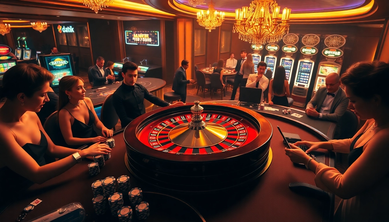 Rasakan kegembiraan luar biasa saat para pemain merayakan kemenangan Datuk Win di meja roulette mewah dalam kasino glamor.