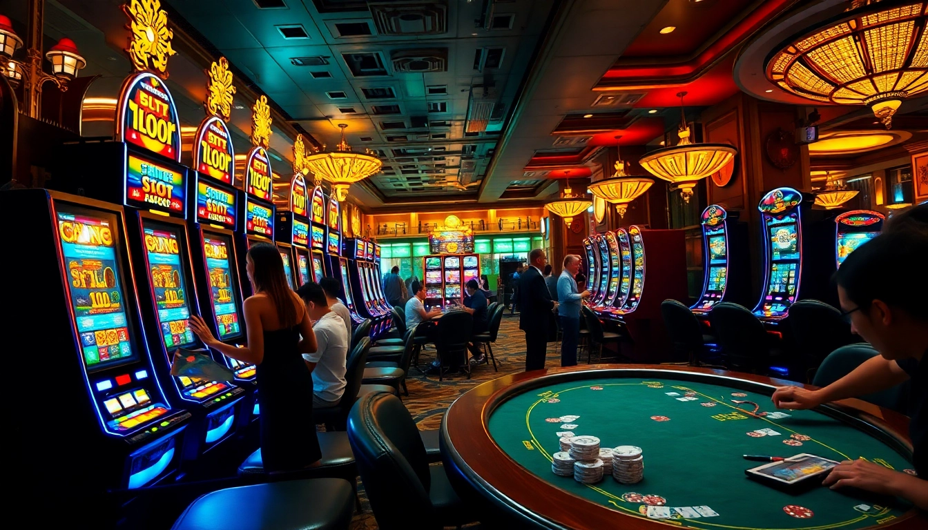 Situs slot gacor displayed visually through an exciting casino scene with vibrant slot machines and engaged players.