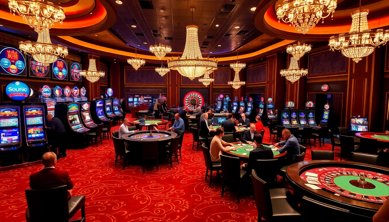 SODO gaming experience in a luxurious casino with vibrant tables and illuminated slot machines.