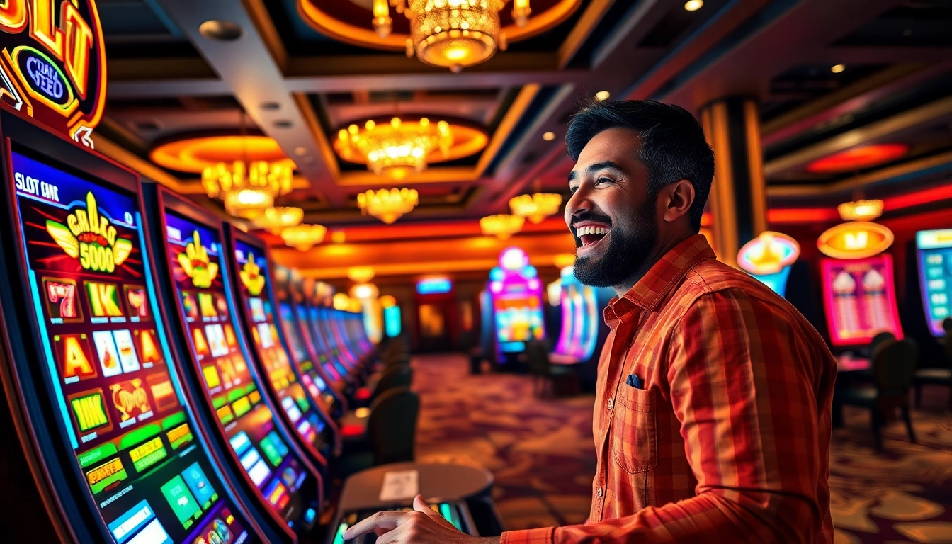 Permainan SLOT6000 di kasino, menarik perhatian pemain dengan lampu berwarna-warni.