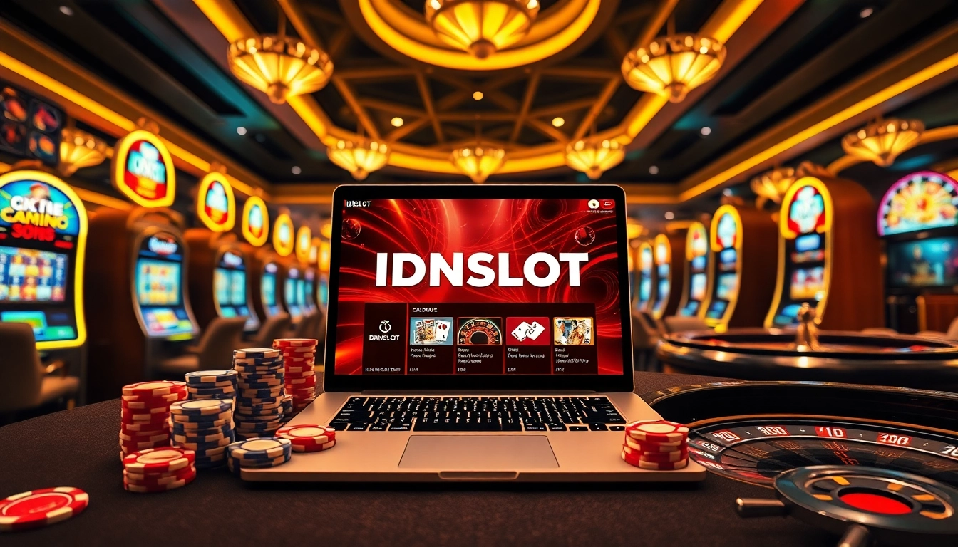 Experience the excitement of idnslot with a dynamic online casino scene featuring vibrant gaming elements.